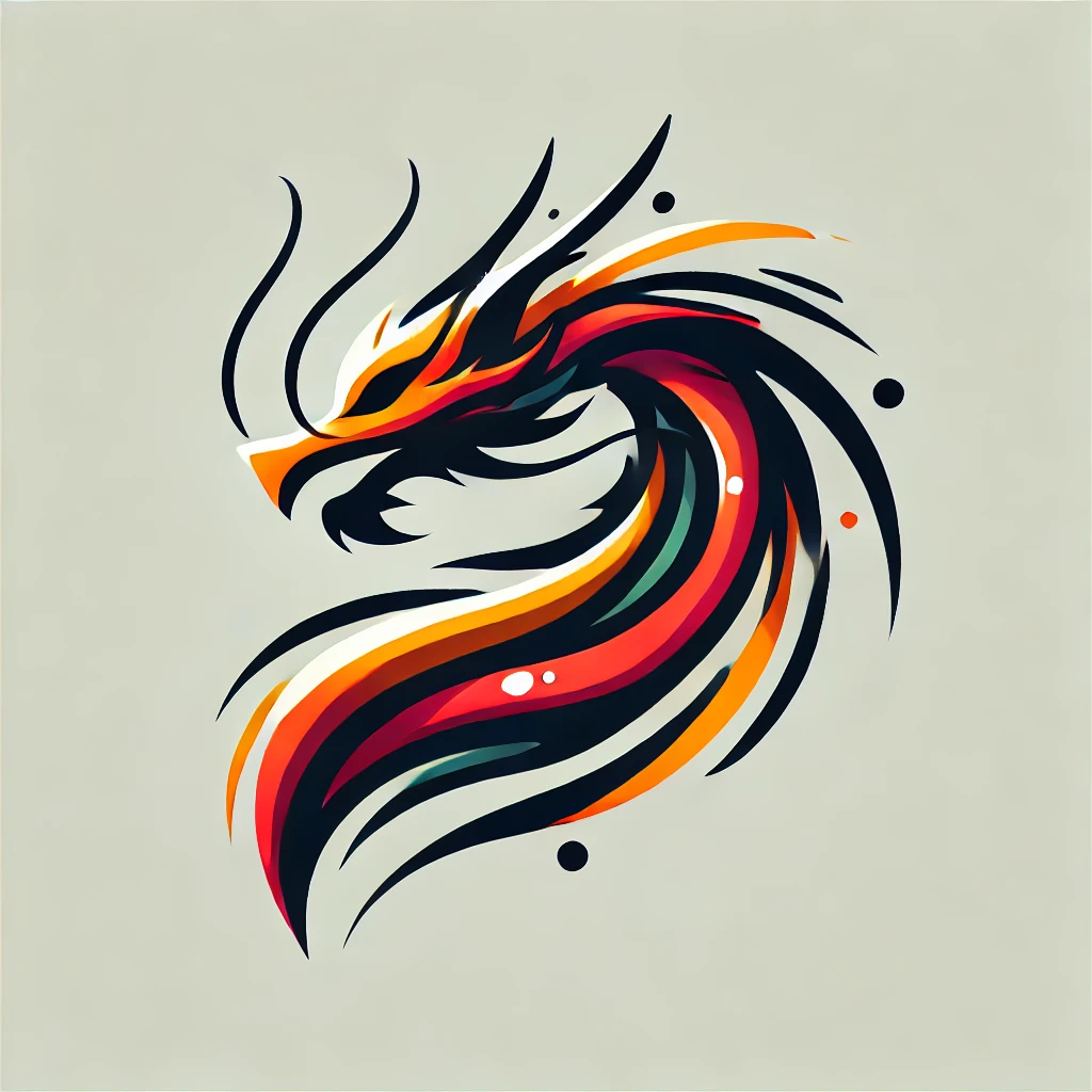 DALL·E 2025 03 11 10.12.59   A colorful and dynamic dragon silhouette logo. The design is freeform and abstract, using bold and vibrant colors such as red, gold, and black. The dr